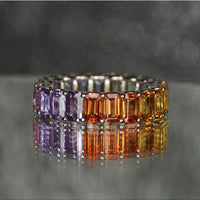 Rainbow Sapphire 5 X 3 Emerald Cut Eternity Ring