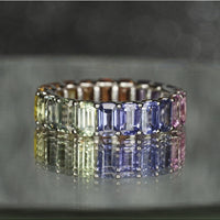 Rainbow Sapphire 5 X 3 Emerald Cut Eternity Ring