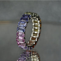 Rainbow Sapphire 5 X 3 Emerald Cut Eternity Ring