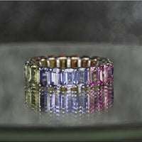 Rainbow Sapphire 5 X 3 Emerald Cut Eternity Ring