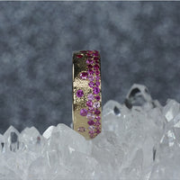 Rain Drop Ring - Fire & Ice Ombre - Pink Sapphire To Ruby (7 Mm Wide Band)