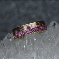 Rain Drop Ring - Fire & Ice Ombre - Pink Sapphire To Ruby (7 Mm Wide Band)