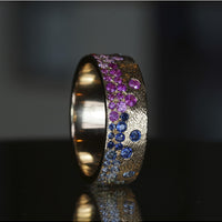 Raindrop Ring - Rainbow Sapphires (7 Mm Wide Band)