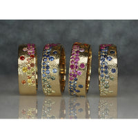 Raindrop Ring - Rainbow Sapphires (5 Mm Wide Band)