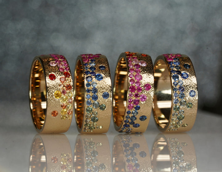 Raindrop sapphire ring collection.