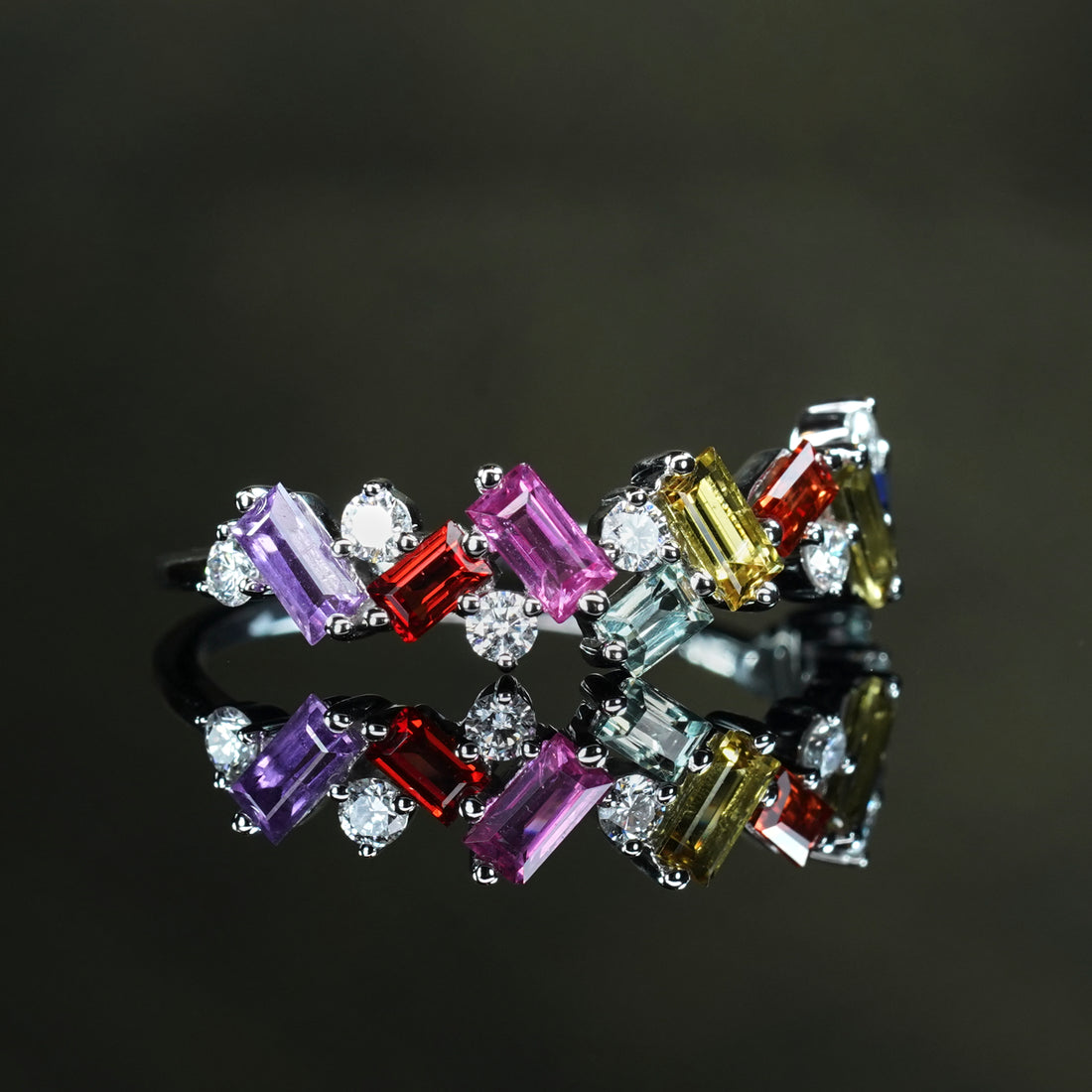 Kaleidoscope Vivid Multi-Color Firesnap Sapphire/Diamond Ring