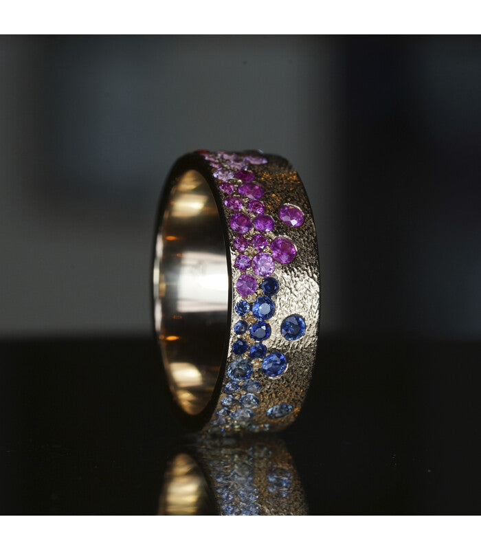 Raindrop Ring - Rainbow Sapphires (5 Mm Wide Band)