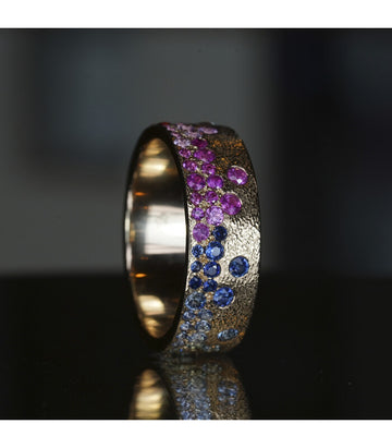 Raindrop Ring - Rainbow Sapphires (5 Mm Wide Band)